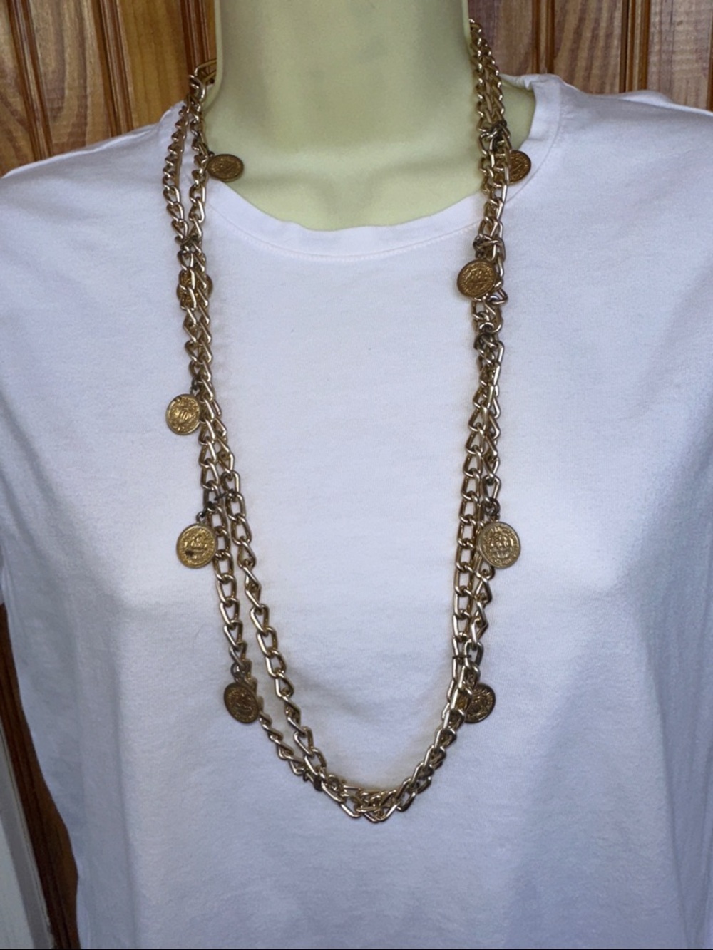 Vintage Gold‎ Tone Coin Double-Chain Long Necklace or Belt